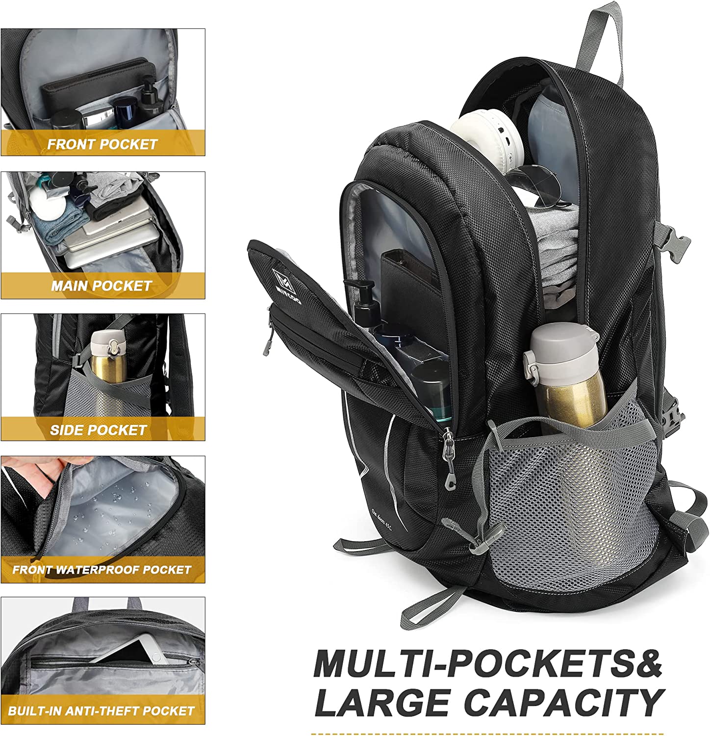 MIYCOO Lightweight Backpack for Men Women - Packable Hiking Travel Backpack - Foldable Outdoor Camping Waterproof Daypack Grey - Image 4